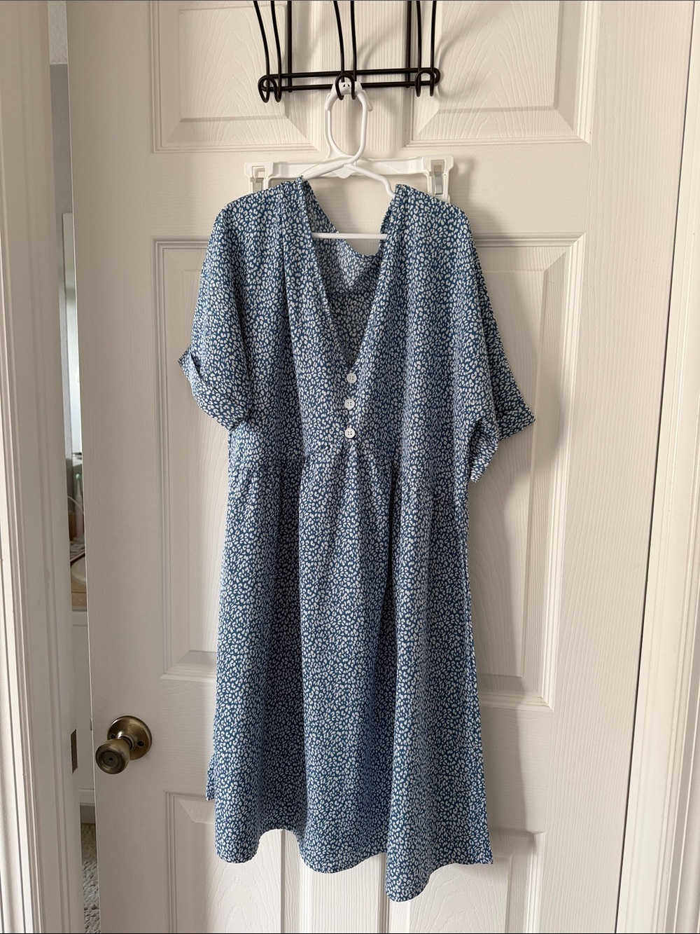 Blue Floral V-Neck Button Front Women's Dress